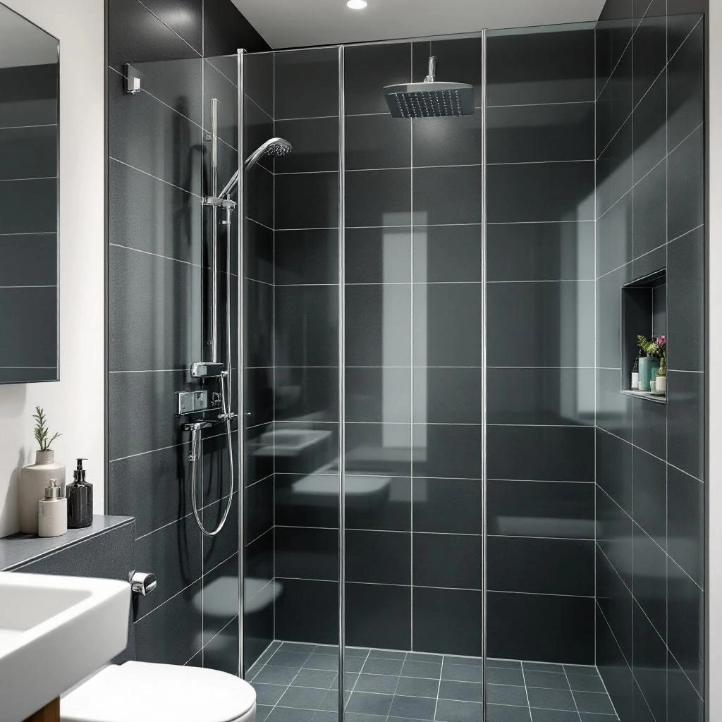 Modern bathroom with new vanity and shower